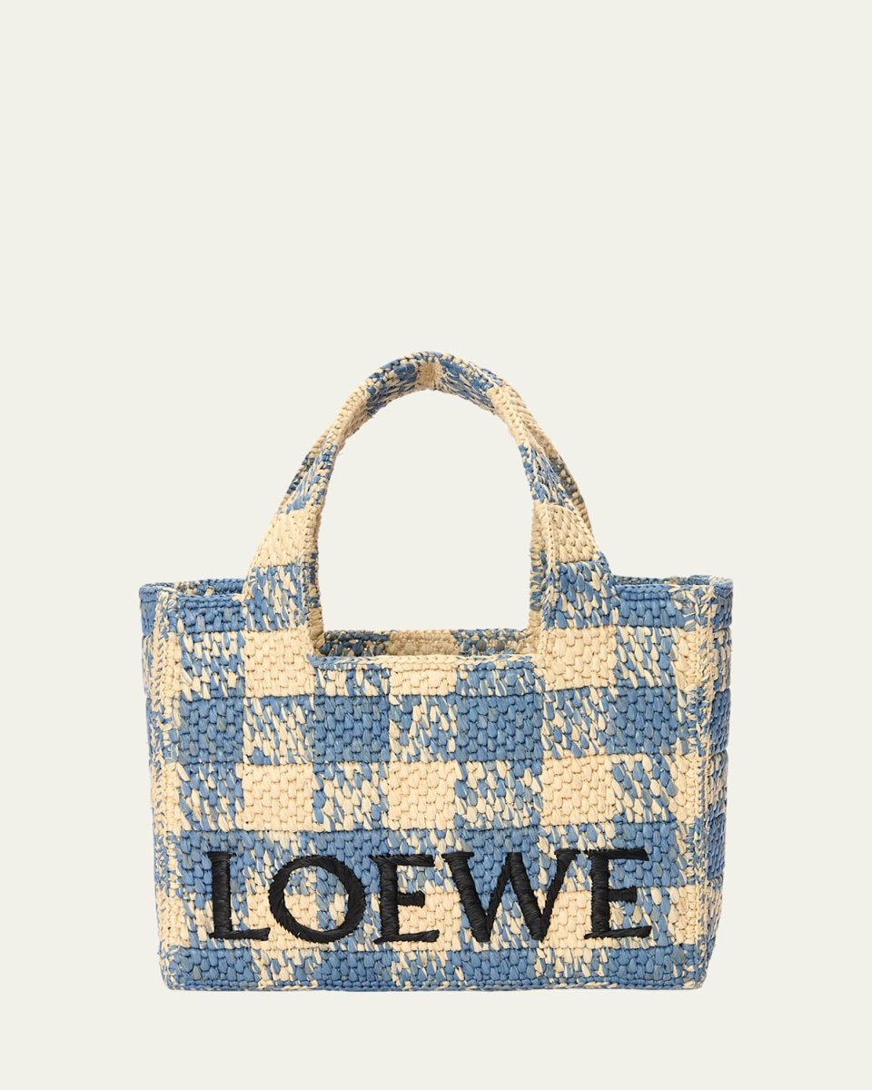 Medium Logo Tote Bag in Gingham Raffia